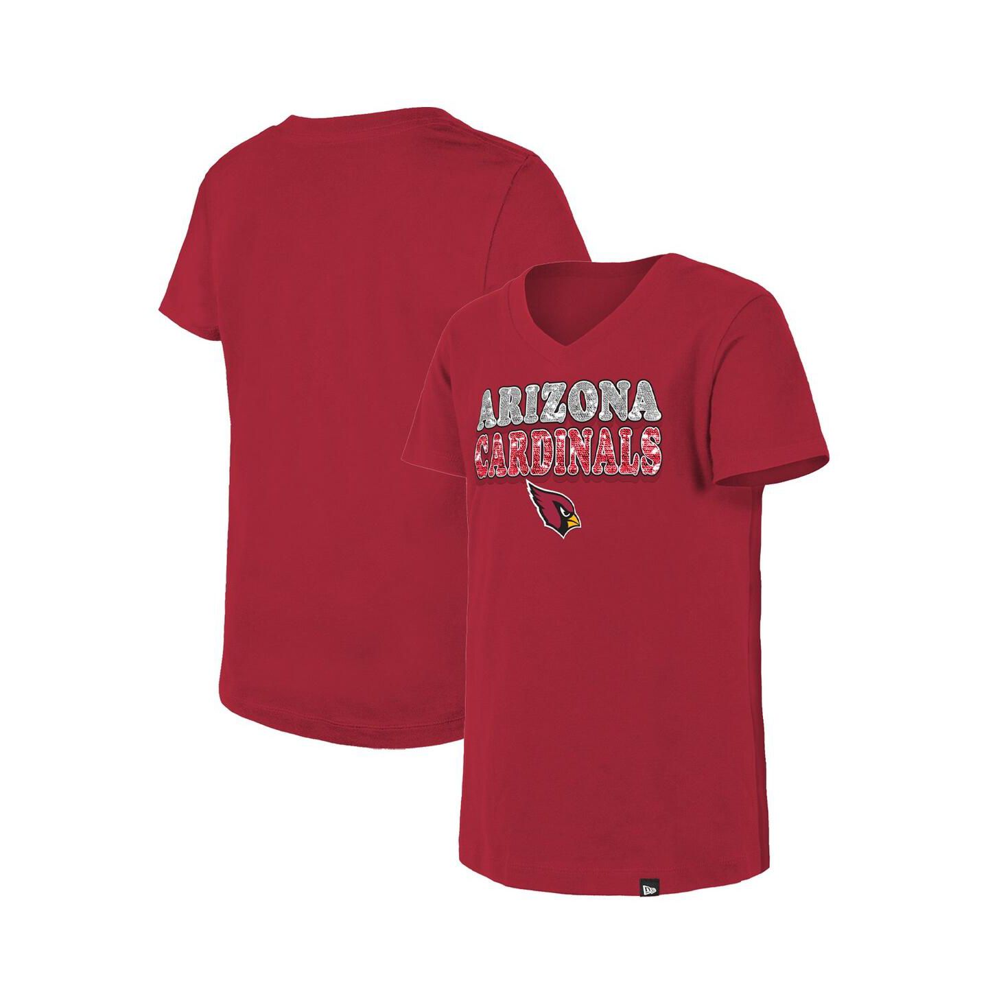 Футболка New Era Cardinal Arizona Cardinals Reverse Sequin V-Neck для девочек — фото 1