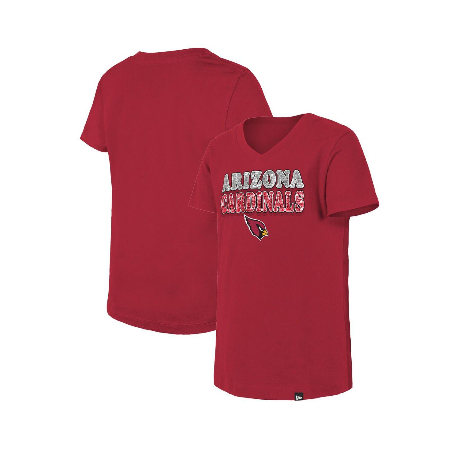 Big Girls Cardinal Arizona Cardinals Reverse Sequin V-Neck T-Shirt