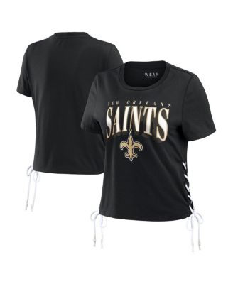 Women's Black New Orleans Saints Lace Up Side Modest Cropped T-Shirt