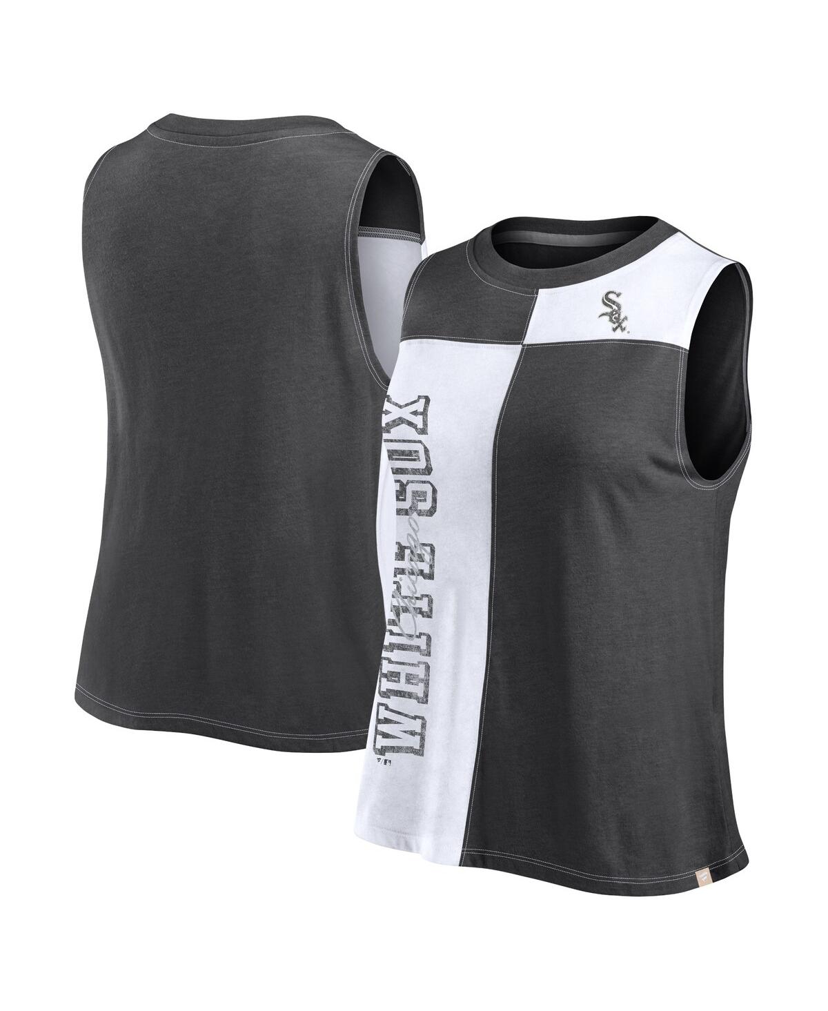 Fanatics Women's Black/white Chicago White Sox Color-block Tank Top In Black,white