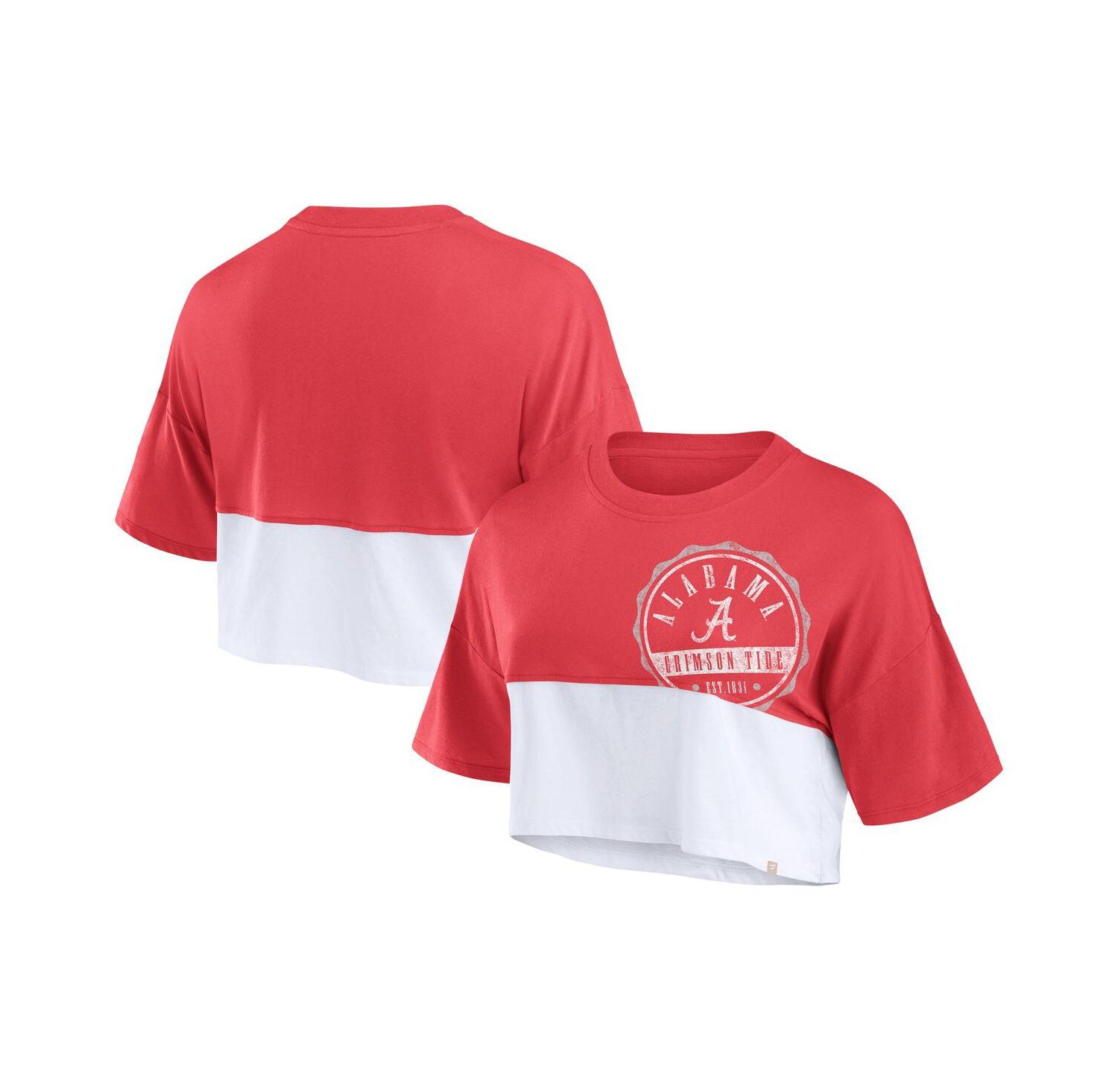Women's Crimson/White Alabama Crimson Tide Oversized Badge Color block Cropped T-Shirt