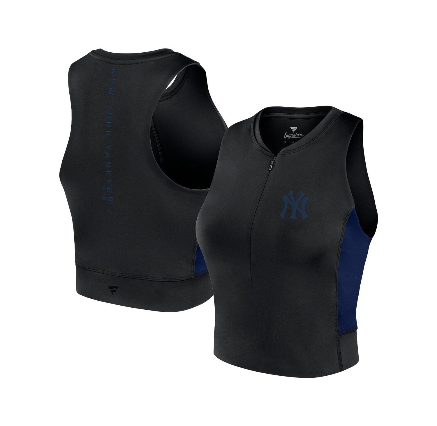 Women's Black New York Yankees Studio Half-Zip Fitted Gym Tank Top