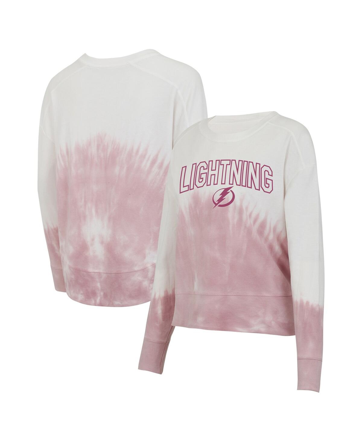 Women's Pink/White Tampa Bay Lightning Orchard Tie-Dye Long Sleeve T-Shirt - Pink, White