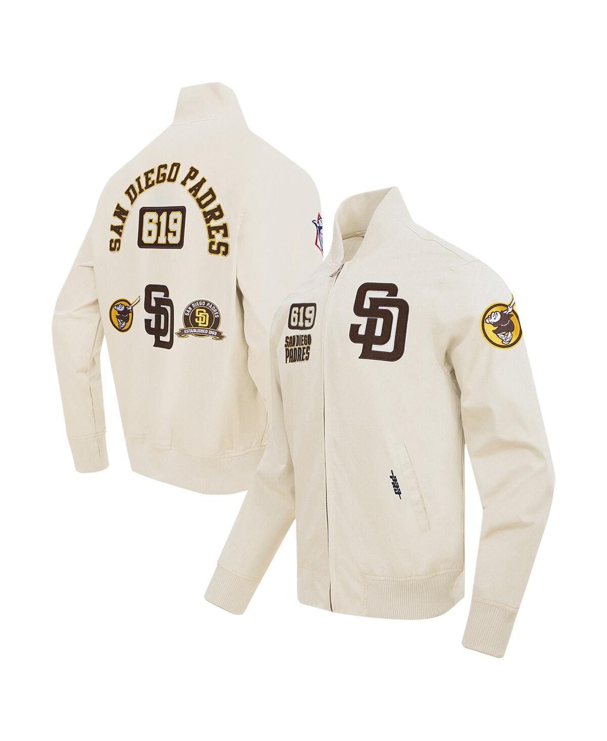 PRO STANDARD MEN'S CREAM SAN DIEGO PADRES AREA CODE TWILL FULL-ZIP JACKET 
