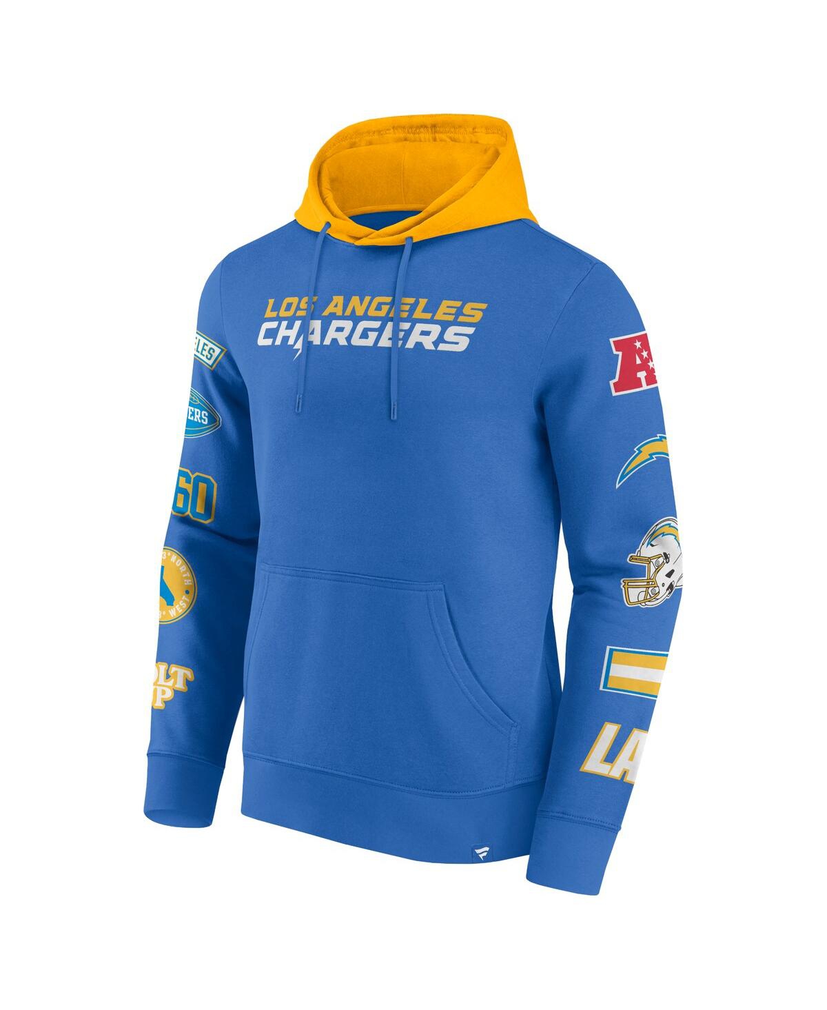 Fanatics Men's Powder Blue/gold Los Angeles Chargers Patched Out Pullover Hoodie In Powder Blue