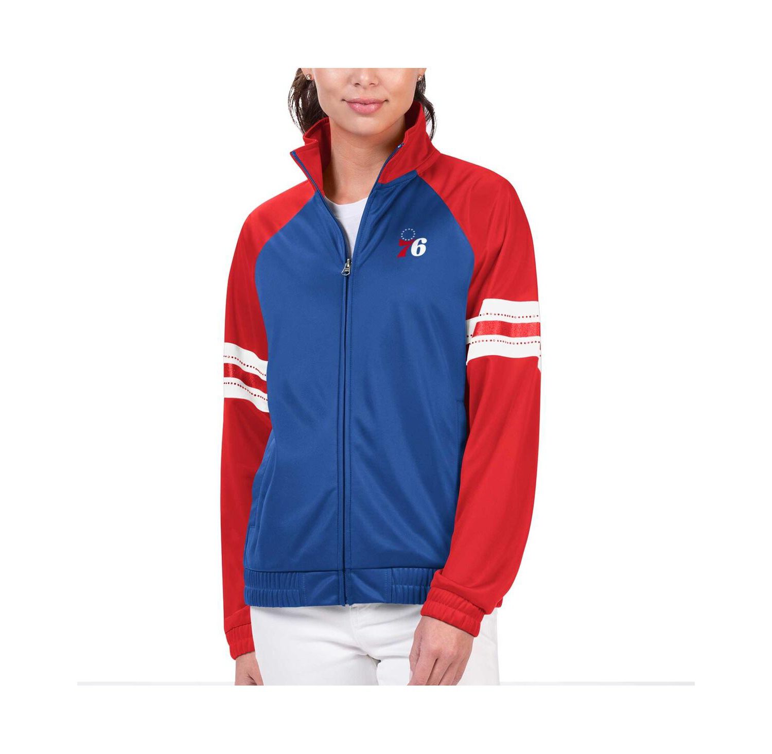 Women's Royal Philadelphia 76ers Main Player Raglan Rhinestone Full-Zip Track Jacket