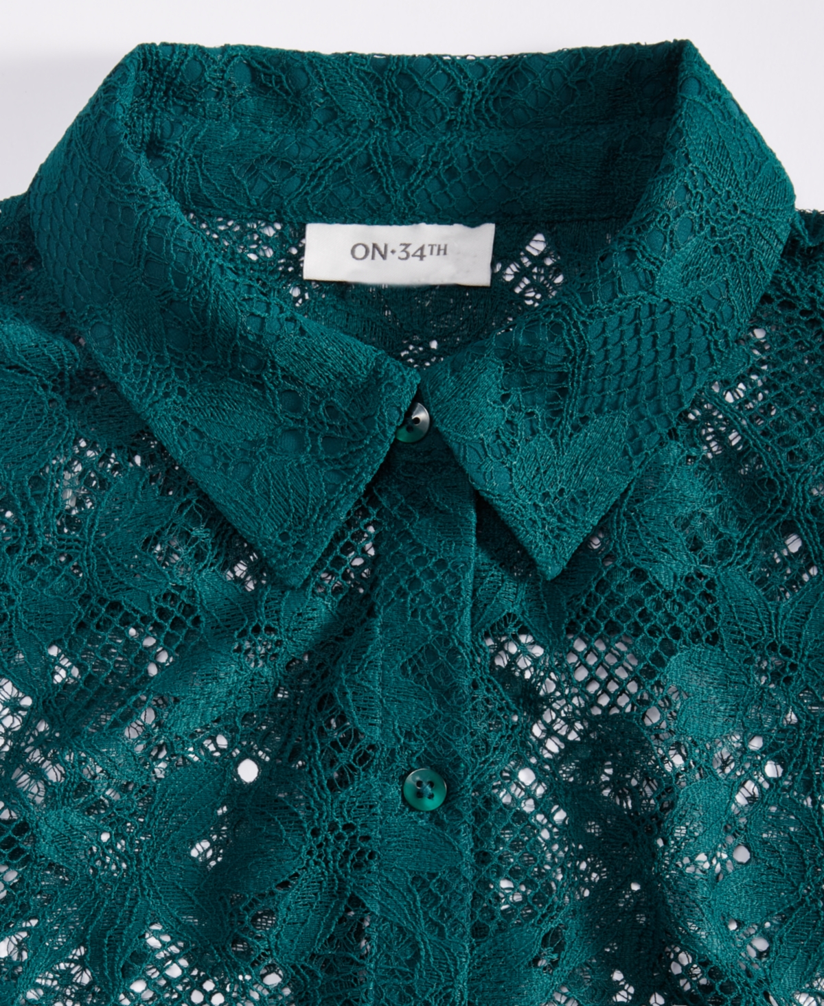 On 34th Women's Lace Button-front Long-sleeve Shirt, Created For Macy's In Dark Fores