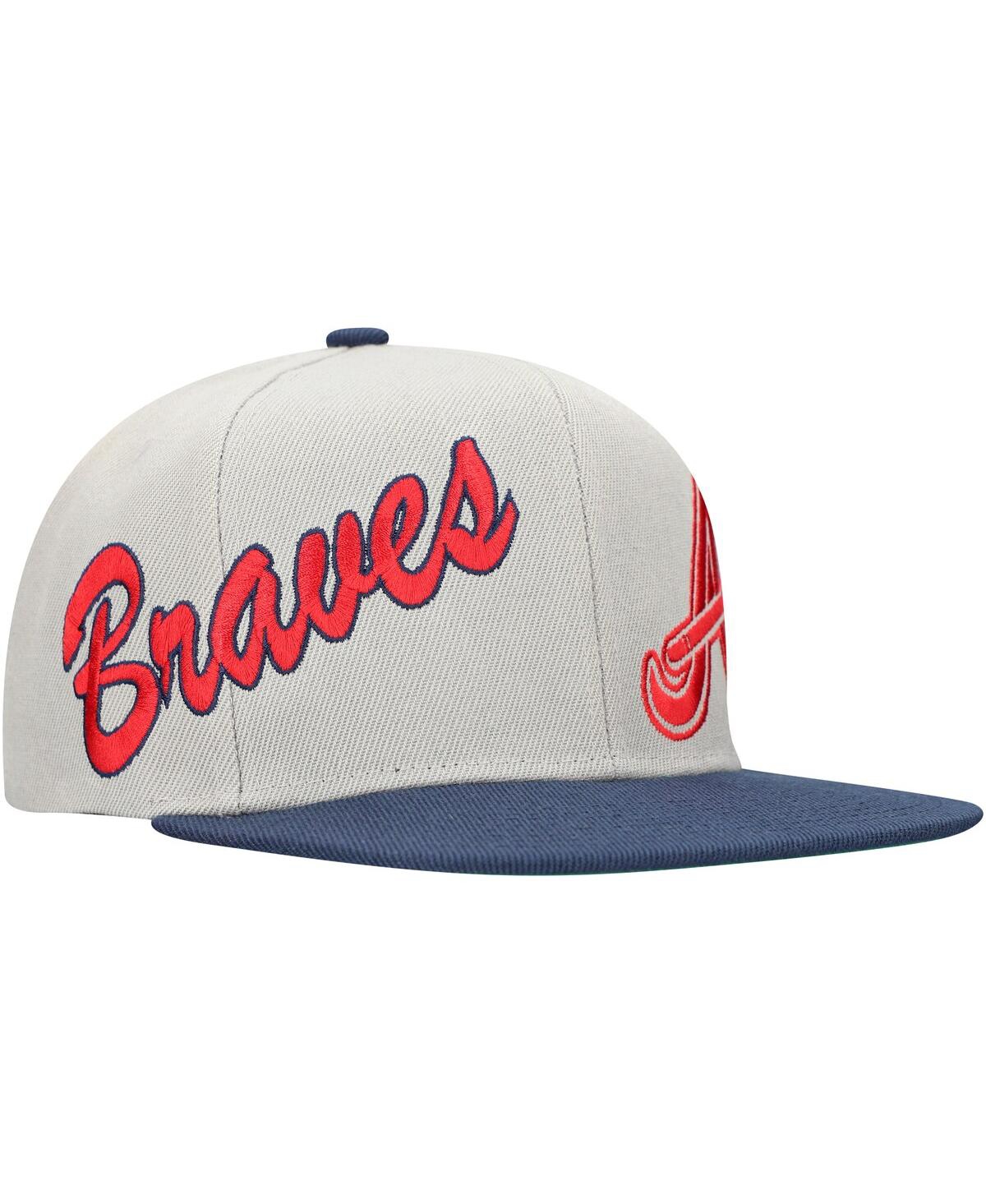 Mitchell & Ness Men's Gray/navy Atlanta Braves Knock Out Panel Snapback Hat In Gray,navy