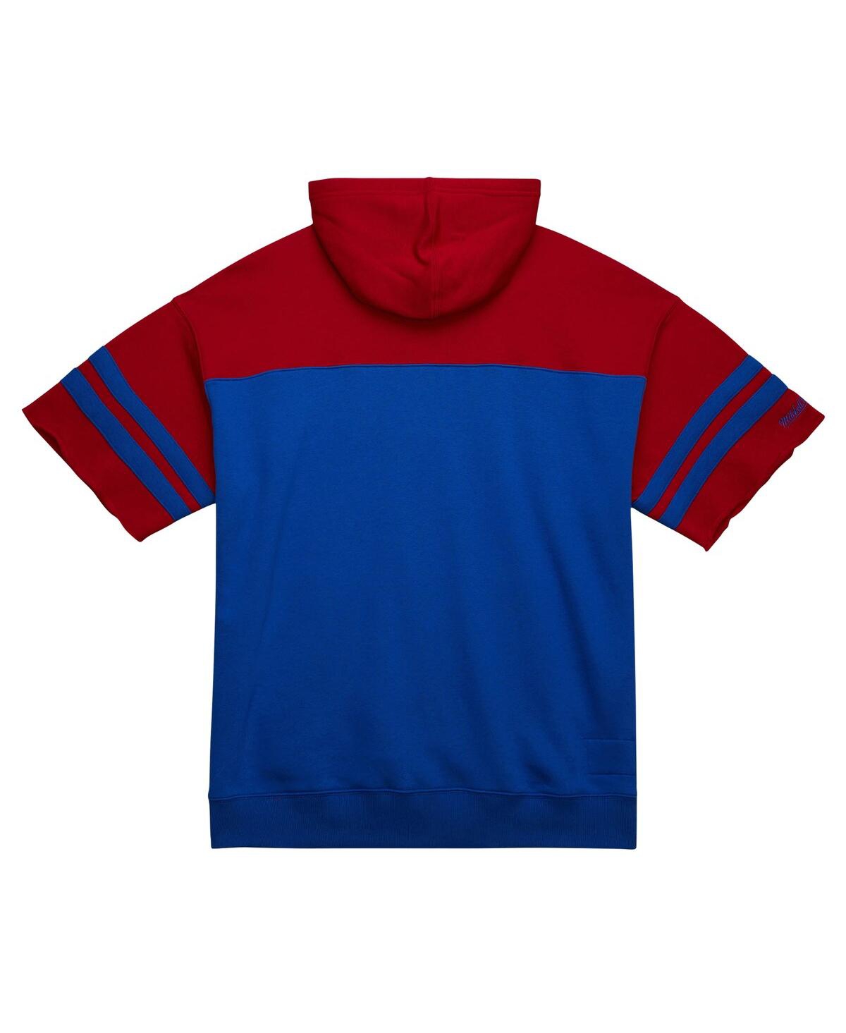 Mitchell & Ness Men'sNew England Patriots Off Field Vintage Logo Short Sleeve Pullover Hoodie - Royal