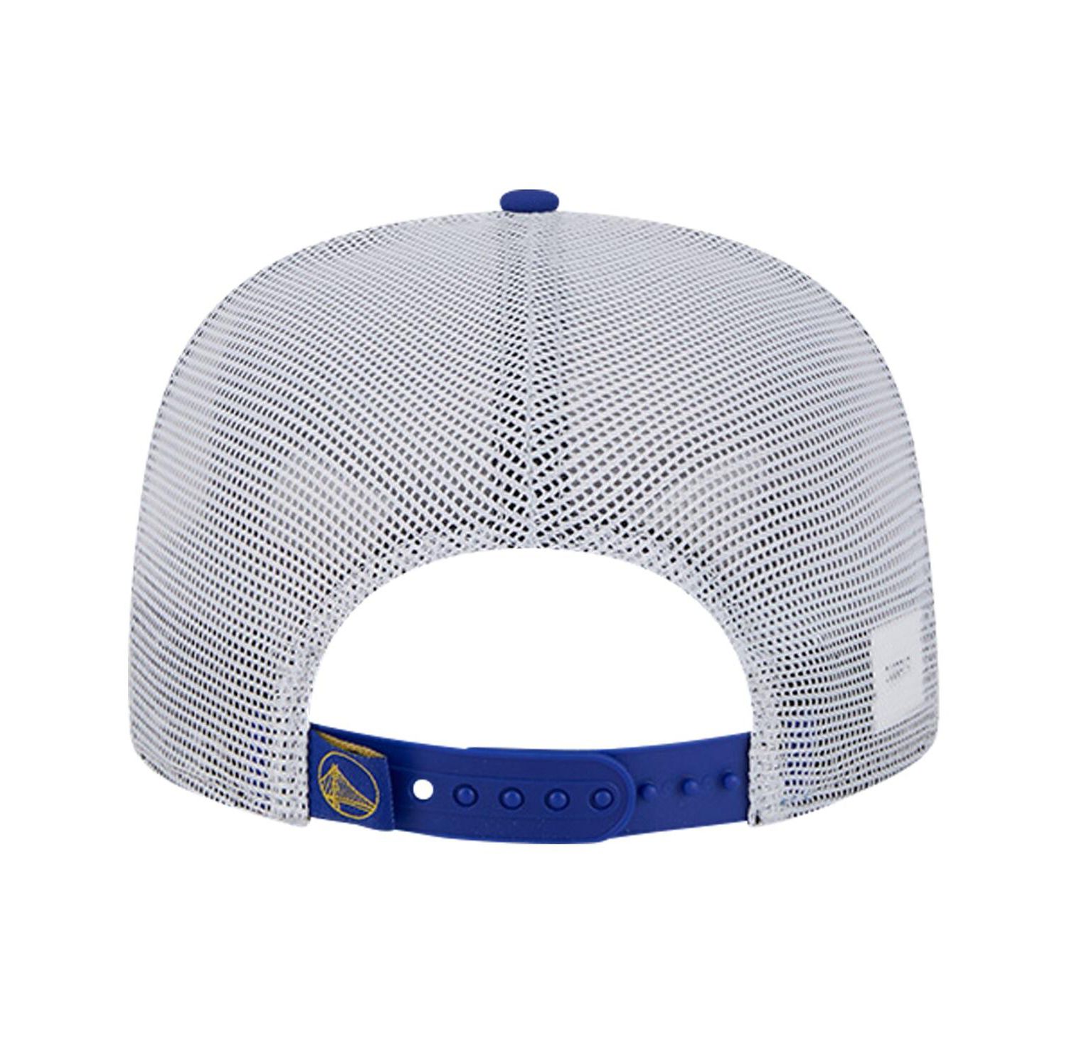 Men's Royal Golden State Warriors Puff Print Team Code A-Frame 9FIFTY Trucker Snapback Hat