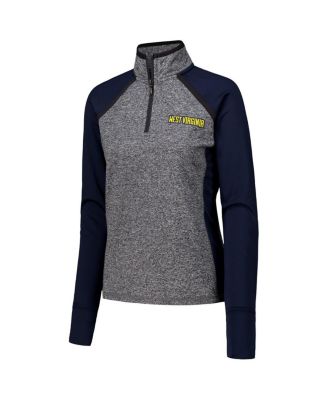 Women's Navy/Heather Gray West Virginia Mountaineers Finalist Raglan Quarter-Zip Jacket