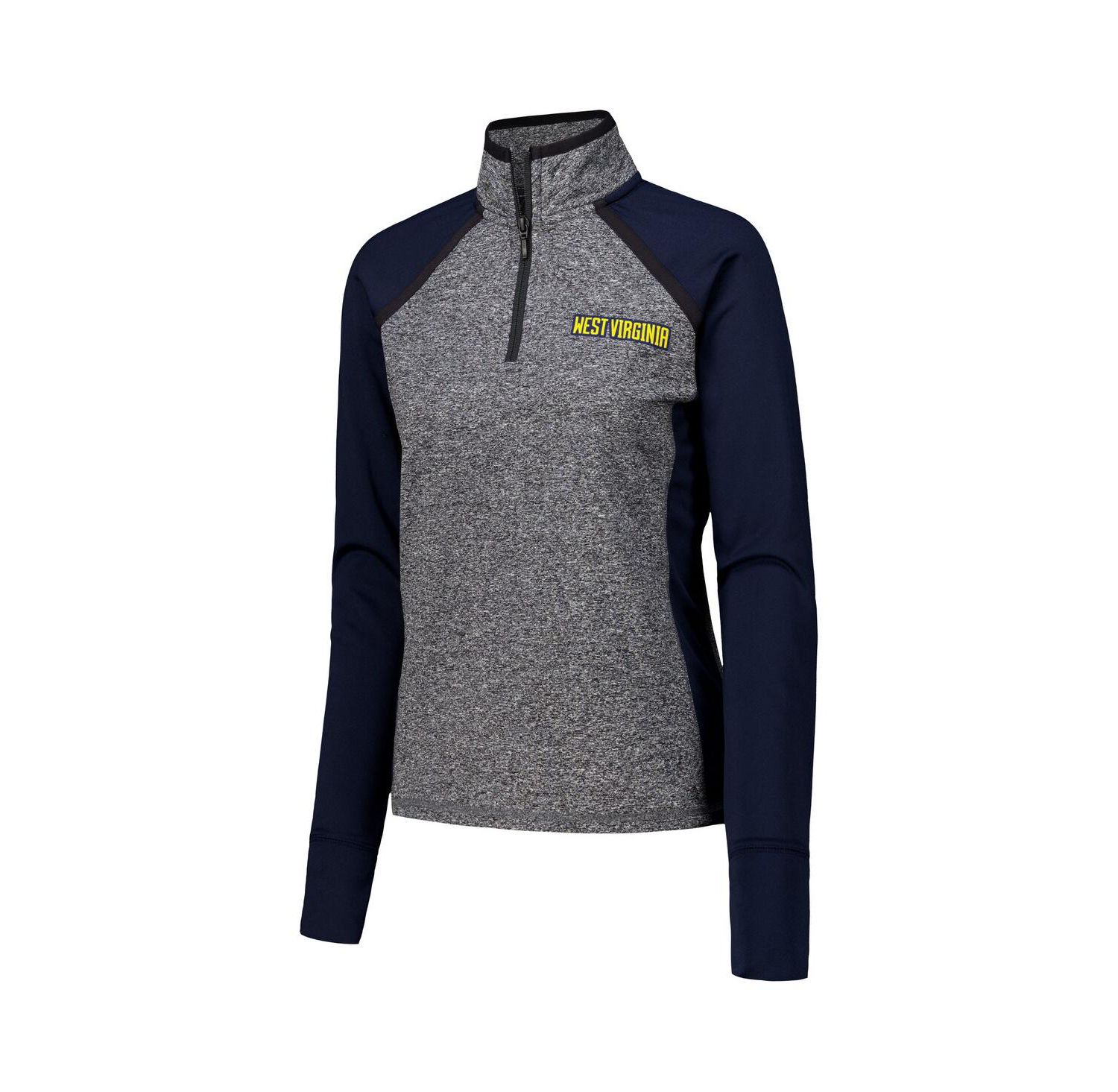 Women's Navy/Heather Gray West Virginia Mountaineers Finalist Raglan Quarter-Zip Jacket