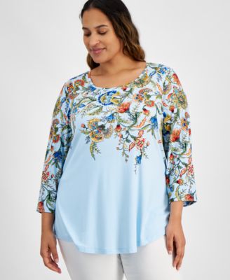 JM Collection Plus Size Mariah Floral-Print Top, Exclusively at Macy's ...