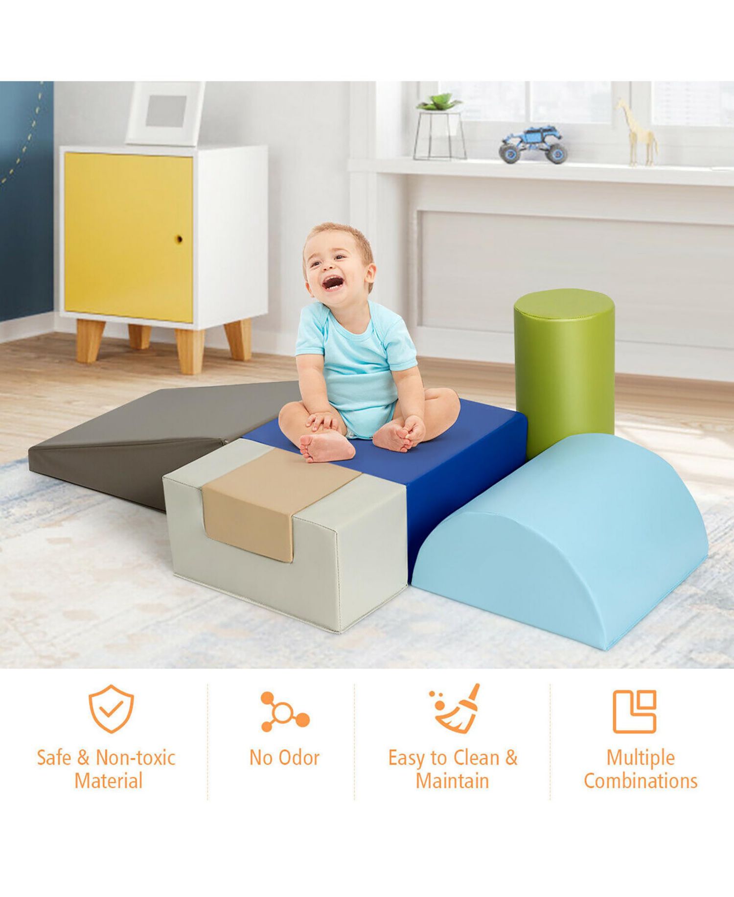 6 Piece Climb Crawl Play Set Indoor Kids Toddler Baby Safe Foam