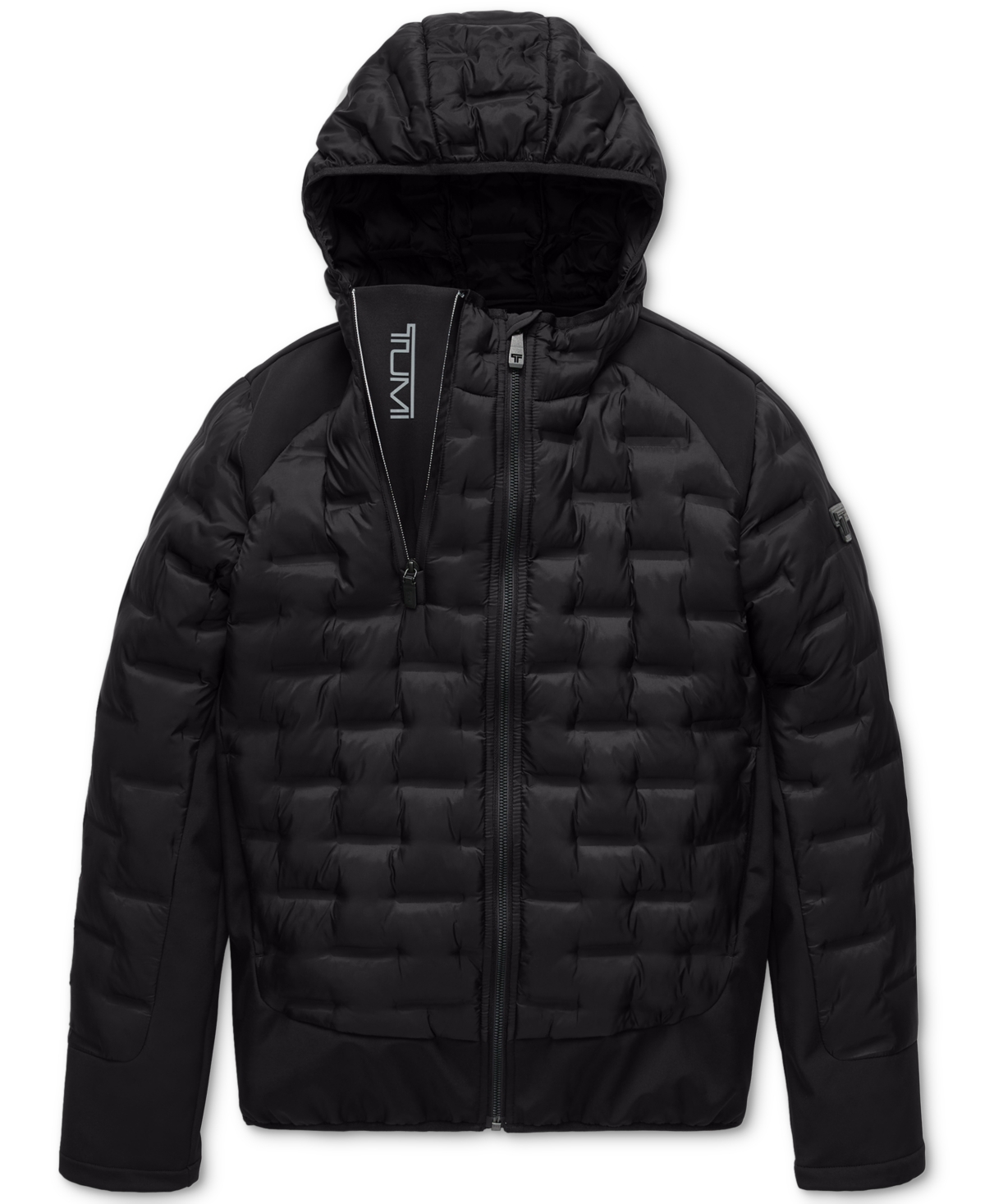 Tumi Men's Quilted Mixed-media Full-zip Hooded Jacket In Black
