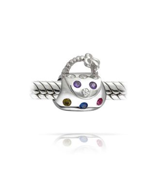 Fashion Multicolor CZ Clutch Purse Pocketbook Hand Bag Charm Bead Oxidized Gold Plated Sterling Silver Fits European Bracelet