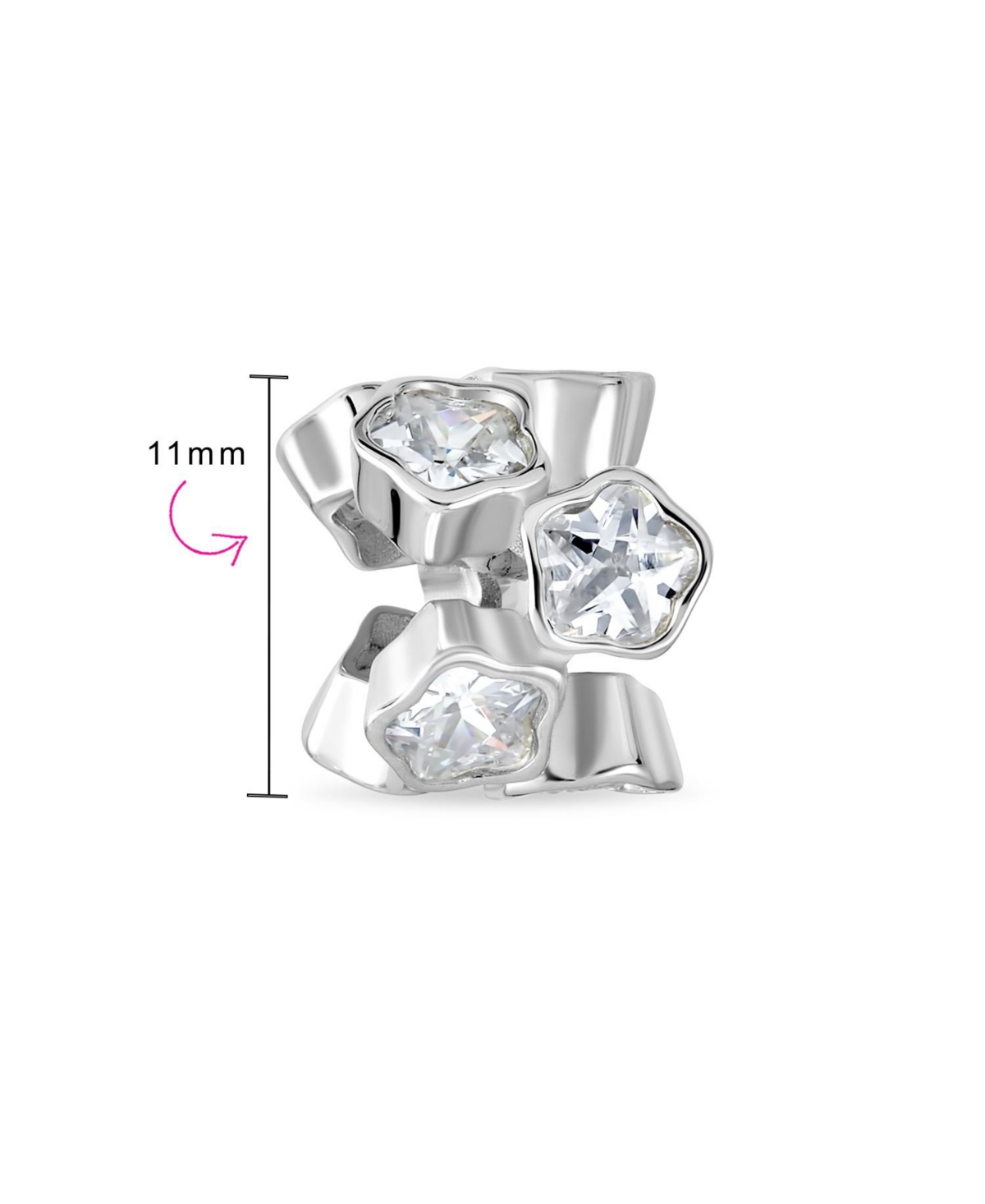 Bling Jewelry White Cubic Zirconia Cz Bezel Set Cluster Star Flower Spacer Charm Bead For Women SterlingFits European Bracelet - Silver