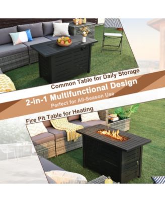42 Inch 60 000 BTU Rectangular Propane Fire Pit Table with Waterproof Cover