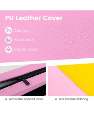 4-Panel PU Leather Folding Exercise Mat with Carrying Handles-Green