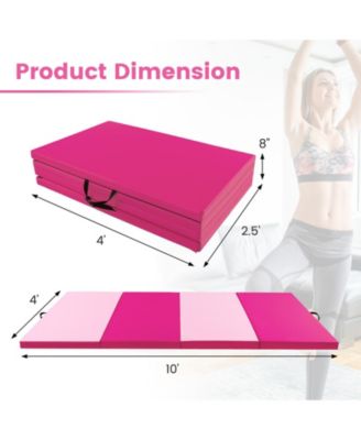 4-Panel PU Leather Folding Exercise Mat with Carrying Handles-Hot Pink