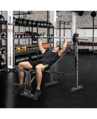 Adjustable Weight Bench and Barbell Rack Set with Weight Plate Post