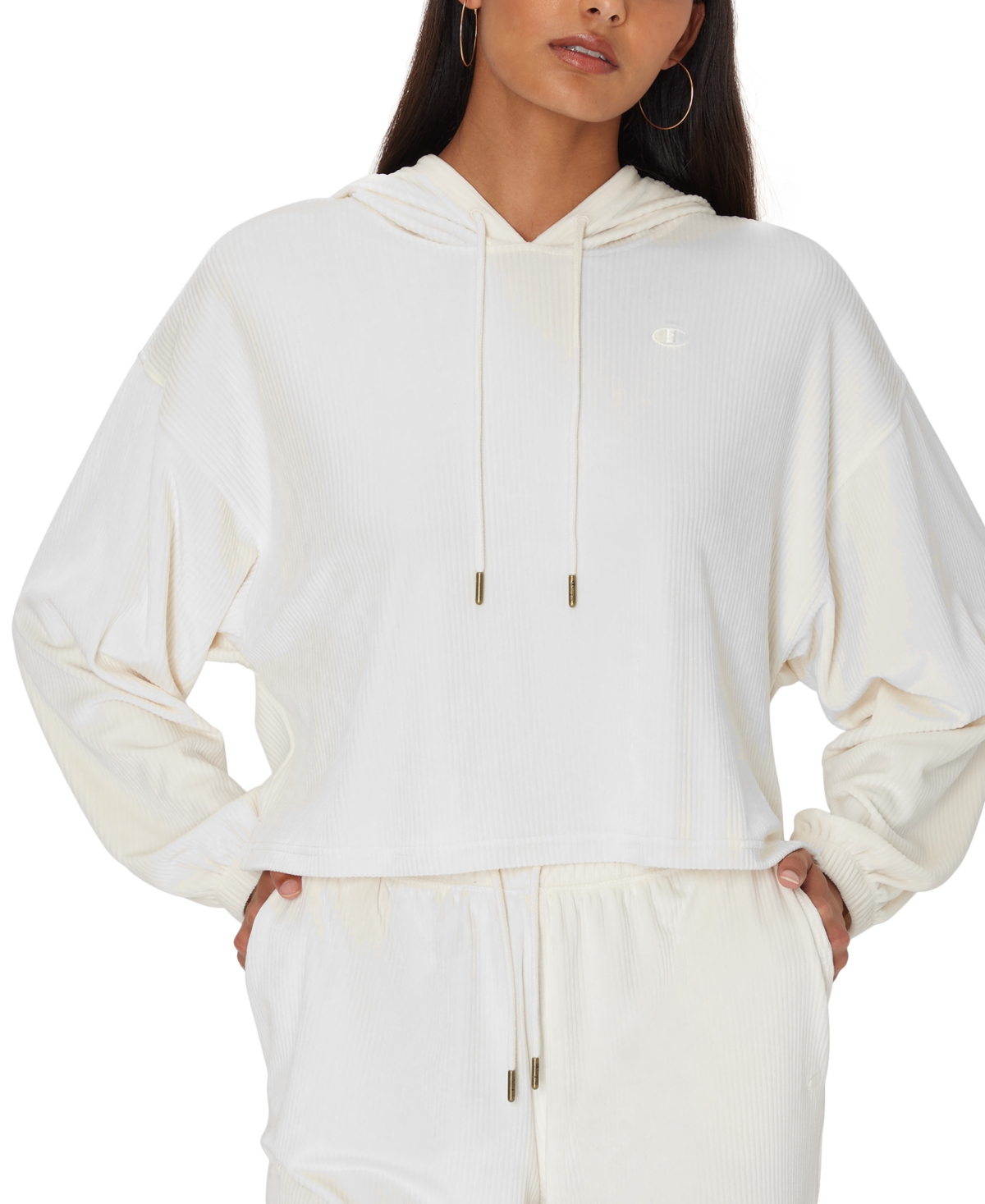 Women's Soft Touch Cord Cropped Hoodie - Rock On Pu