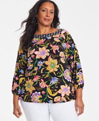 JM Collection - Plus Size Mirella Garden Printed Top, Exclusively at Macy's
