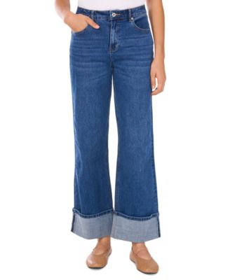 1.STATE - Women's Denim Roll-Cuff Wide-Leg Jeans