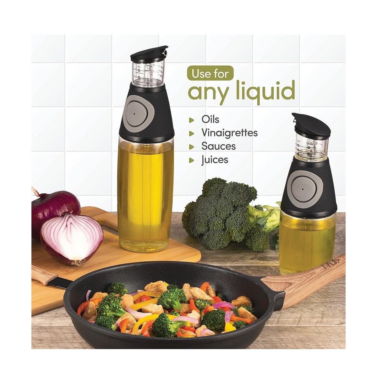 Belwares Oil Dispenser for Kitchen - Oil and Vinegar Dispenser Set - Cooking Essentials - 17 oz and 8.5 oz Glass Bottles with Precision Pouring Measur