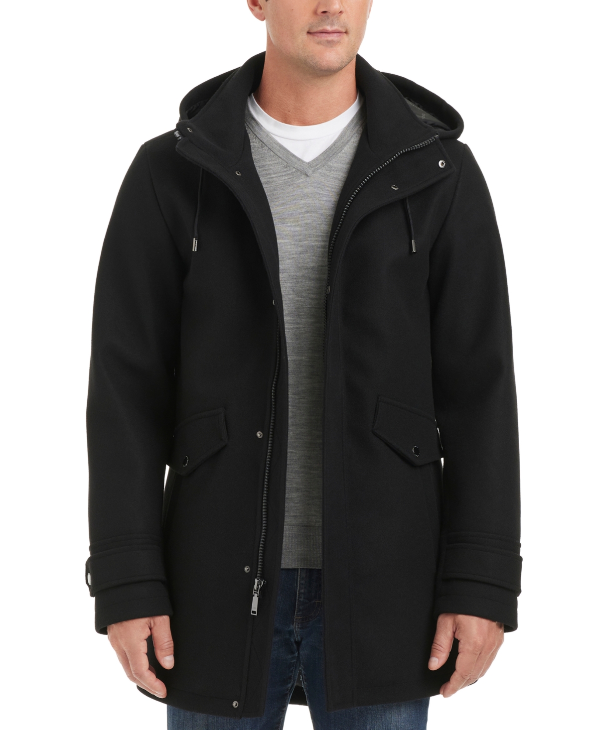 Vince Camuto Men's Hooded Zip and Snap-Front Coat