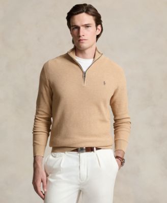 Men's Mesh-Knit Cotton Quarter-Zip Sweater