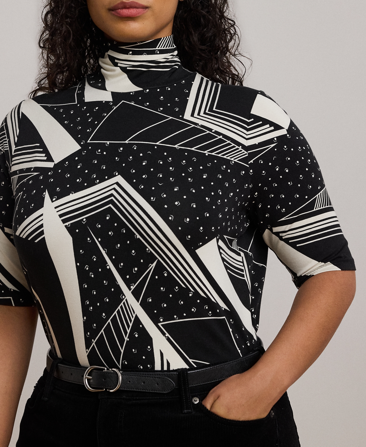 Lauren Ralph Lauren Plus Size Geo-Print Turtleneck Top
