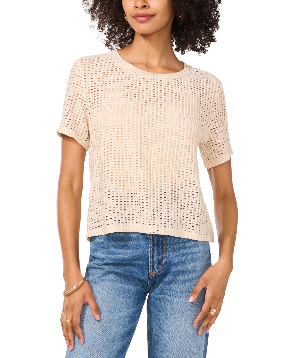 VINCE CAMUTO WOMEN'S SHEER SHORT-SLEEVE CREWNECK TEE 