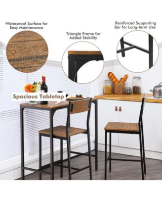 3 Pieces Bar Table Set with 2 Stools