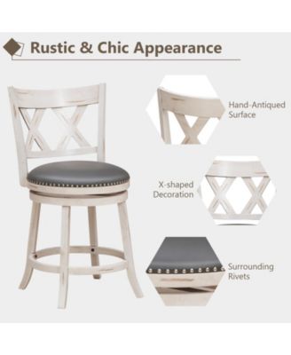 25.5 Inch Hand-Antiqued Stool Set of 2 with Wider Padded Seat