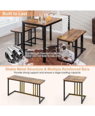 4 Pieces Space-Saving Dining Table Set with Bench and 2 Stools