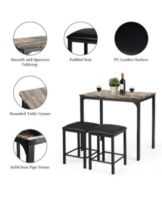 3 Pieces Dining Table Set with Faux Marble Tabletop and 2 Chairs
