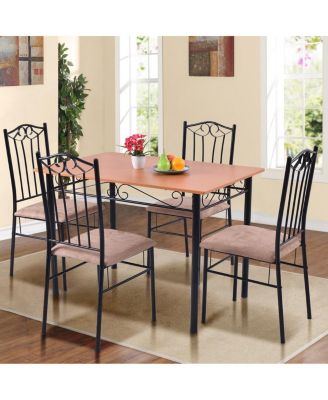 5 Pieces Dining Set Wooden Table and 4 Cushioned Chairs