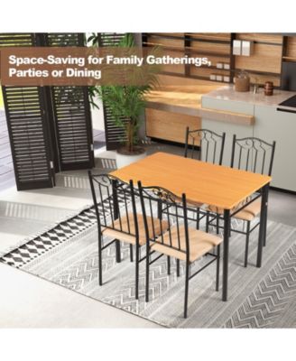 5 Pieces Dining Set Wooden Table and 4 Cushioned Chairs