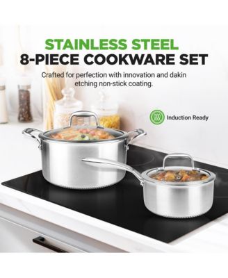 Kitchenware Pots & Pans Set - Triply Stainless Steel Cookware, Non-Stick Coating Inside and Outside (8-Piece Set)