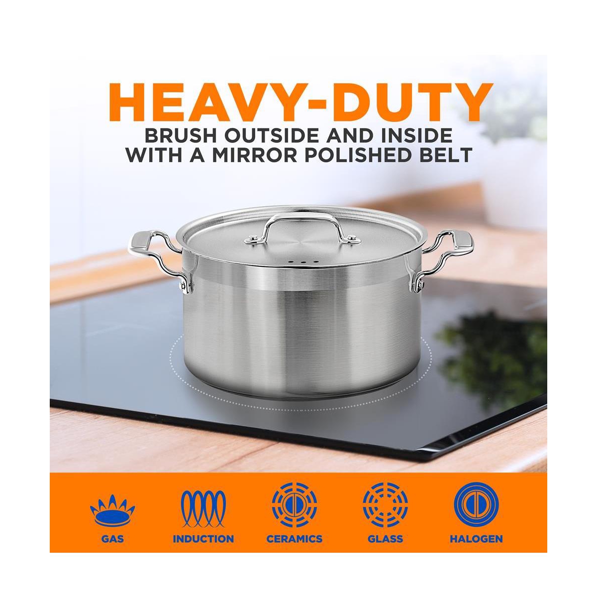 NutriChef Stainless Steel Cookware Stock Pot - Quart, Heavy Duty Induction Pot, Soup Pot With Stainless Steel Lid