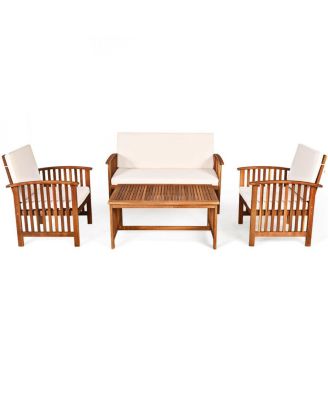SUGIFT 4 Pieces Patio Solid Wood Furniture Set with Water Resistant Cushions
