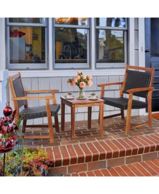 3 Pieces Rattan Bistro Set with Acacia Wood Frame for Garden