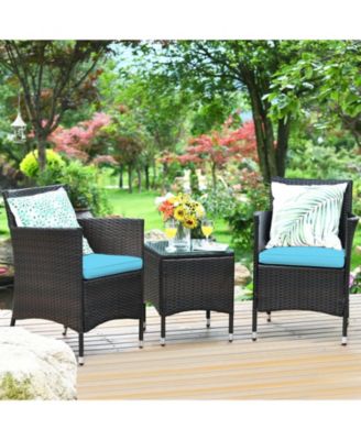3 Pieces Ergonomic Wicker Patio Conversation Set