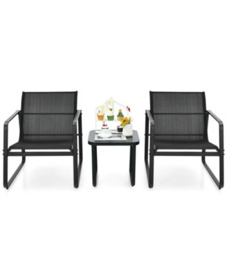 3 Pieces Patio Bistro Furniture Set with Glass Top Table Garden Deck