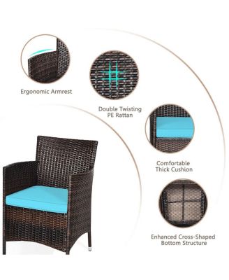 3 Pieces Ergonomic Wicker Patio Conversation Set