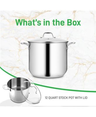 Stainless Steel Cookware Stockpot - 12 Quart, Heavy Duty Induction Pot, Soup Pot With Lid