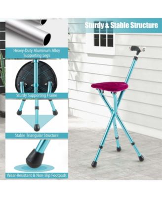 Lightweight Adjustable Folding Cane Seat with Light-Black