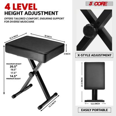 Keyboard Stand Double X Style Adjustable Piano Riser + Keyboard Piano Bench - BLACK