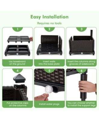 2 Set Elevated Plastic Raised Garden Bed Planter Kit for Flower Vegetable Grow-Brown